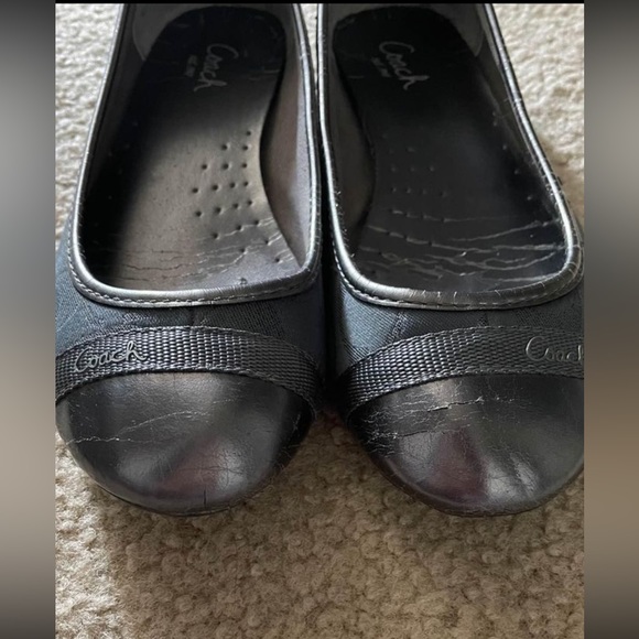 🖤COACH Flats Size 7 Iconic Logo Monogram Black/Gunmetal Pls read description🖤 - Picture 2 of 9